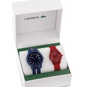 LACOSTE 2070016 12.12 NAVY/RED DIAL  SILICONE STRAP MEN & KIDS GIFT SET